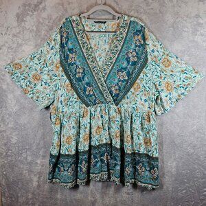 Bloomchic Womens 26 Boho Floral Kimono Sleeve Tunic Lightweight colorful peasant